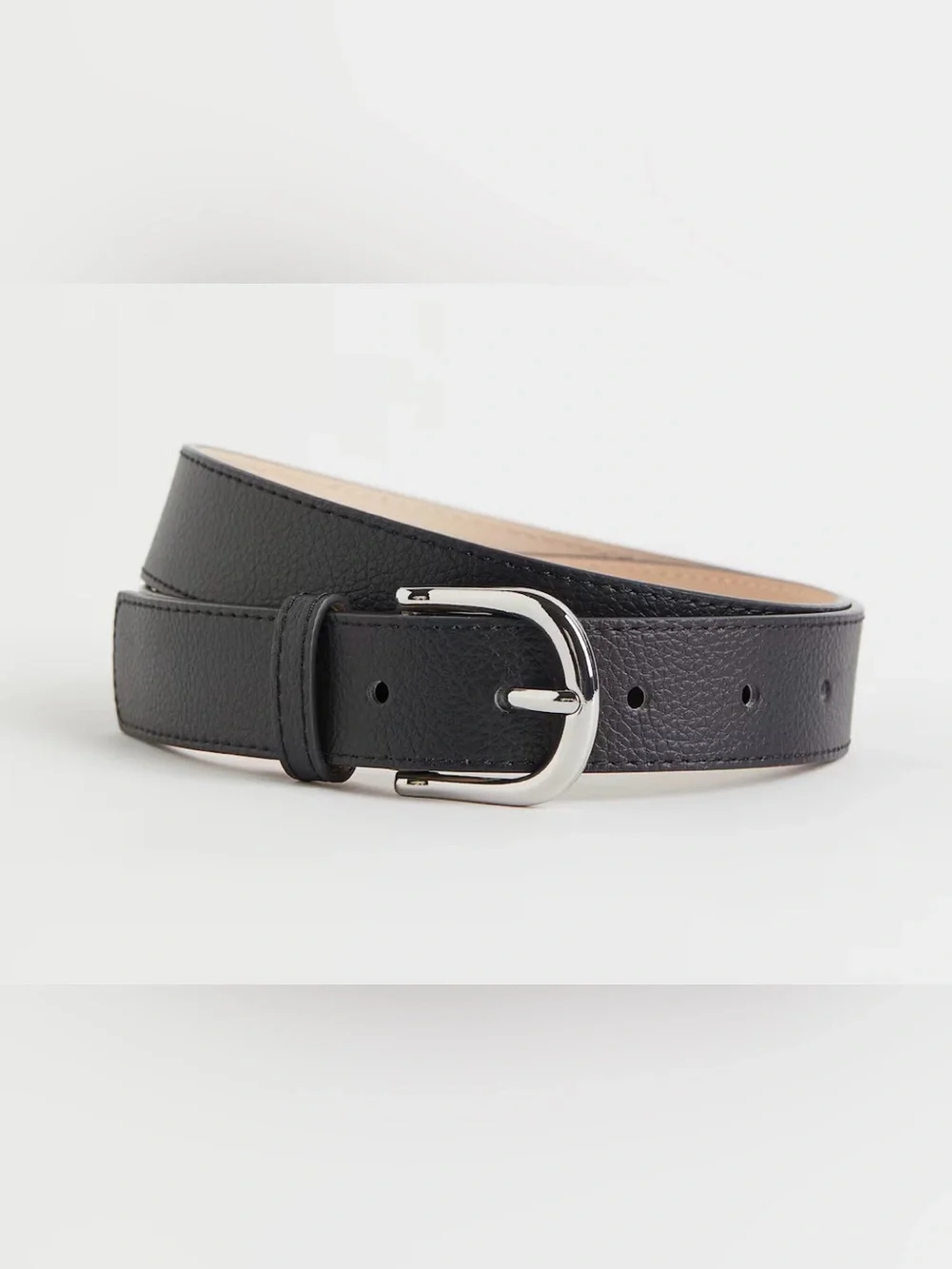 H&M Black Textured Leather Belt with Silver Buckle